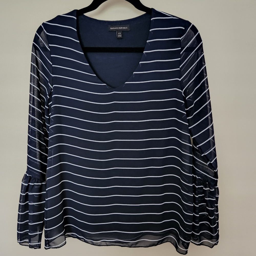 Banana Republic Bell Sleeve Blouse ~NAVY ~XS